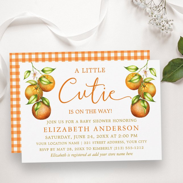 Calligraphy Little Cutie Baby Shower Gingham Inbjudningar (Customize to change text size, color or style.)