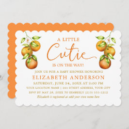 Calligraphy Little Cutie Baby Shower Guld Orangar Inbjudningar