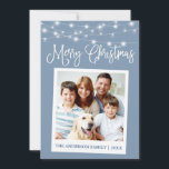 Calligraphy Ljus Instant Camera Photo Blue Julkort<br><div class="desc">Modern Roligt Calligraphy-skript,  ögonblickligt Camera Stil Photo God jul Card - Dusty Blue med String Ljus</div>