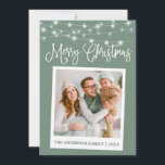 Calligraphy Ljus Instant Camera Photo Sage Grönt Julkort<br><div class="desc">Modern Roligt Calligraphy-skript,  ögonblicksbild av Camera Stil Photo God jul Card - Sage Grönt med String Ljus</div>
