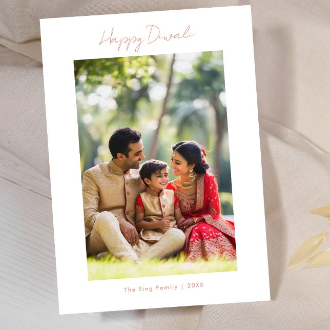 Calligraphy Lycklig Diwali Family Photo Copper Ro Julkort (Skapare uppladdad)