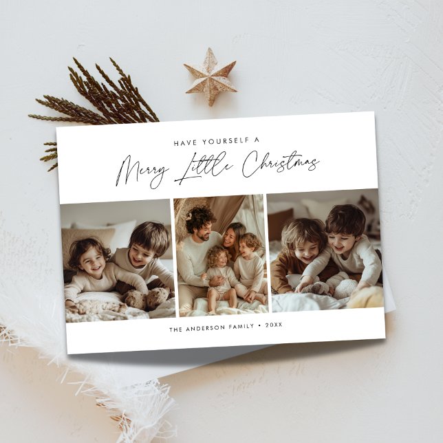 Calligraphy Merry Little jul Kids Roligt Photo Julkort (Skapare uppladdad)