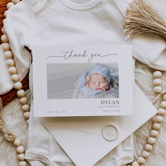 Calligraphy Minimal Baby Photo Thank You Card (Skapare uppladdad)