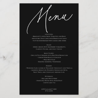 Calligraphy Minimalist Wedding Menu Black