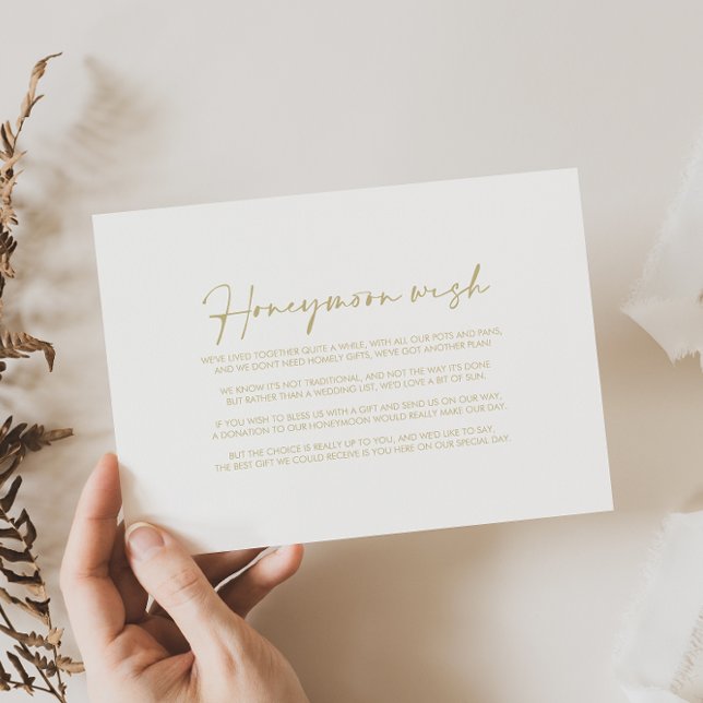 Calligraphy Modern Elegant Guld Honeymoon Wish Tilläggskort (Skapare uppladdad)