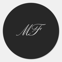 Calligraphy Monogram Black White Bröllop Runt Klistermärke