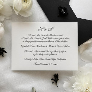 Calligraphy Monogram Black & White Classic Bröllop Inbjudningar