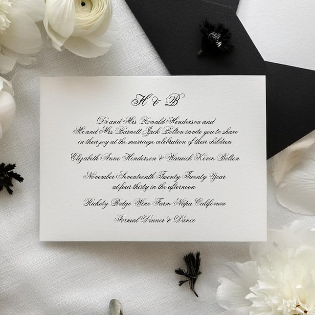 Calligraphy Monogram Black & White Classic Bröllop Inbjudningar (Skapare uppladdad)