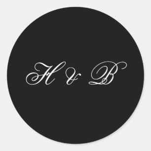 Calligraphy Monogram Black & White Classic Bröllop Runt Klistermärke