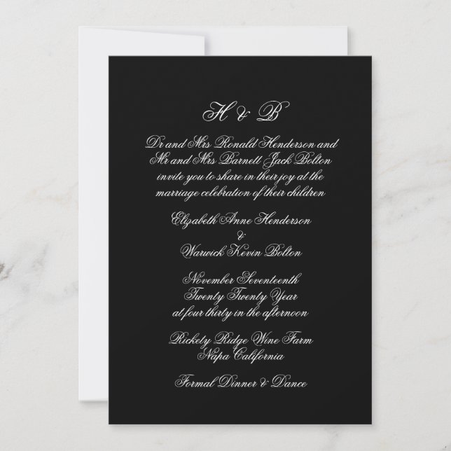 Calligraphy Monogram Black & White Forme Bröllop Inbjudningar (Framsida)