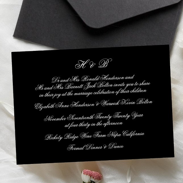 Calligraphy Monogram Black & White Forme Bröllop Inbjudningar (Skapare uppladdad)