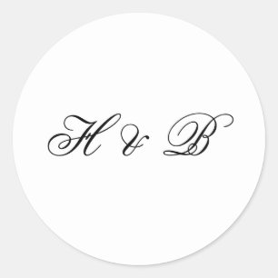 Calligraphy Monogram Black & White Forme Bröllop Runt Klistermärke