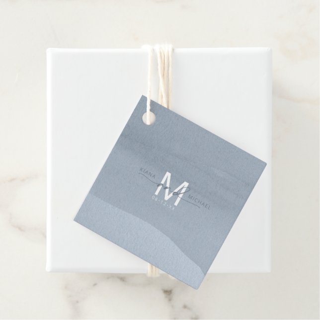 Calligraphy Monogram Bröllop Dusty Blue ID771 Gåvor Etiketter (På plats)