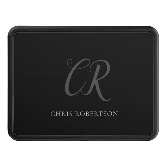 Calligraphy Monogram Namn Black Grått Anpassningsb Dragkroksskydd (Framsidan)