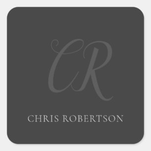 Calligraphy Monogram Namn Black Grått Anpassningsb Fyrkantigt Klistermärke