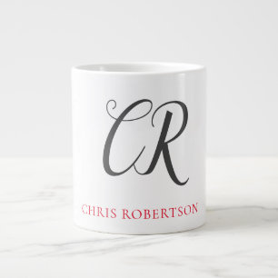 Calligraphy Monogram Namn Black Grått Anpassningsb Jumbo Mugg
