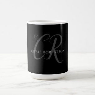 Calligraphy Monogram Namn Black Grått Anpassningsb Kaffemugg