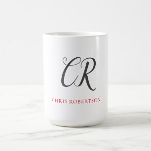 Calligraphy Monogram Namn Black Grått Anpassningsb Kaffemugg