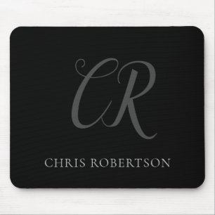 Calligraphy Monogram Namn Black Grått Anpassningsb Musmatta