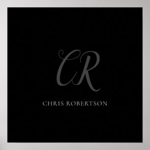 Calligraphy Monogram Namn Black Grått Anpassningsb Poster