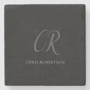 Calligraphy Monogram Namn Black Grått Anpassningsb Stenunderlägg