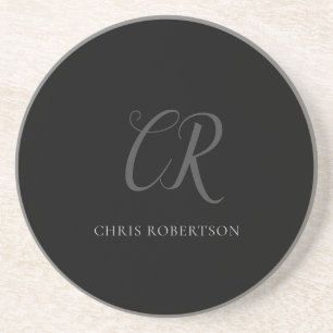 Calligraphy Monogram Namn Black Grått Anpassningsb Underlägg