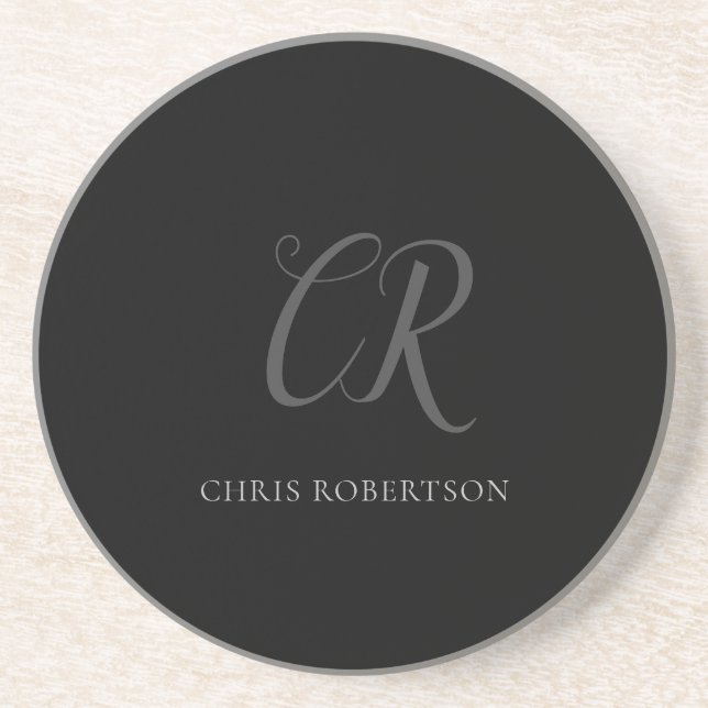 Calligraphy Monogram Namn Black Grått Anpassningsb Underlägg (Framsidan)