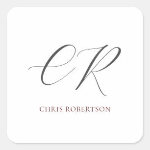 Calligraphy Monogram Namn Black White Anpassningsb Fyrkantigt Klistermärke