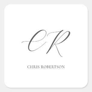 Calligraphy Monogram Namn Black White Anpassningsb Fyrkantigt Klistermärke