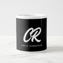 Calligraphy Monogram Namn Black White Anpassningsb