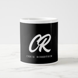 Calligraphy Monogram Namn Black White Anpassningsb Jumbo Mugg