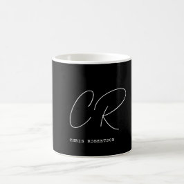Calligraphy Monogram Namn Black White Anpassningsb Kaffemugg