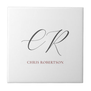 Calligraphy Monogram Namn Black White Anpassningsb Kakelplatta