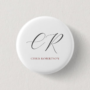 Calligraphy Monogram Namn Black White Anpassningsb Knapp