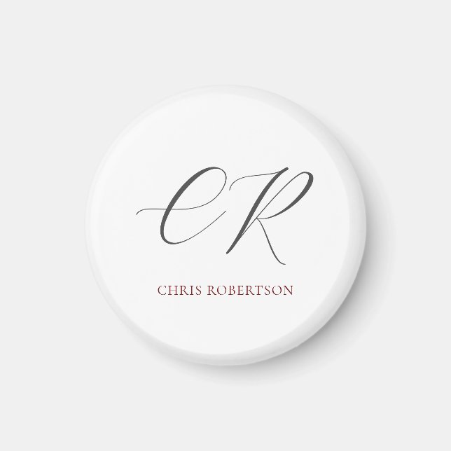 Calligraphy Monogram Namn Black White Anpassningsb Magnet (Framsidan)