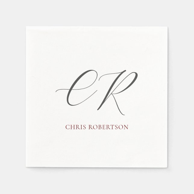 Calligraphy Monogram Namn Black White Anpassningsb Pappersservett (Framsidan)