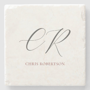 Calligraphy Monogram Namn Black White Anpassningsb Stenunderlägg