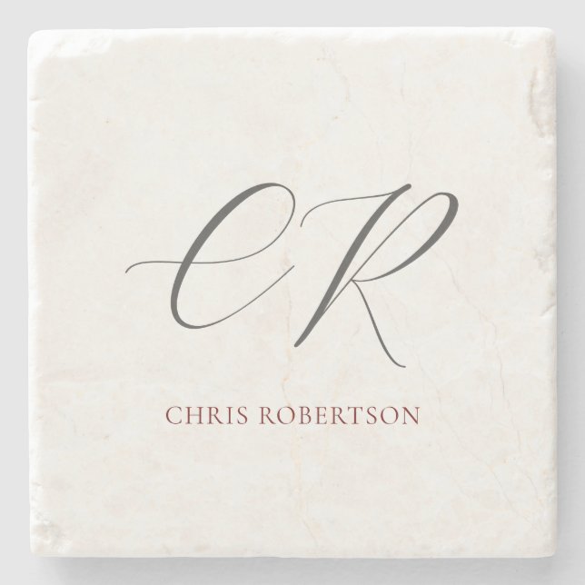 Calligraphy Monogram Namn Black White Anpassningsb Stenunderlägg (Framsidan)