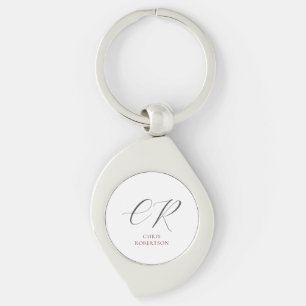 Calligraphy Monogram Namn Black White Anpassningsb Swirl Silverfärgad Nyckelring
