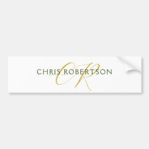 Calligraphy Monogram Namn Guld Black White Anpassn Bildekal