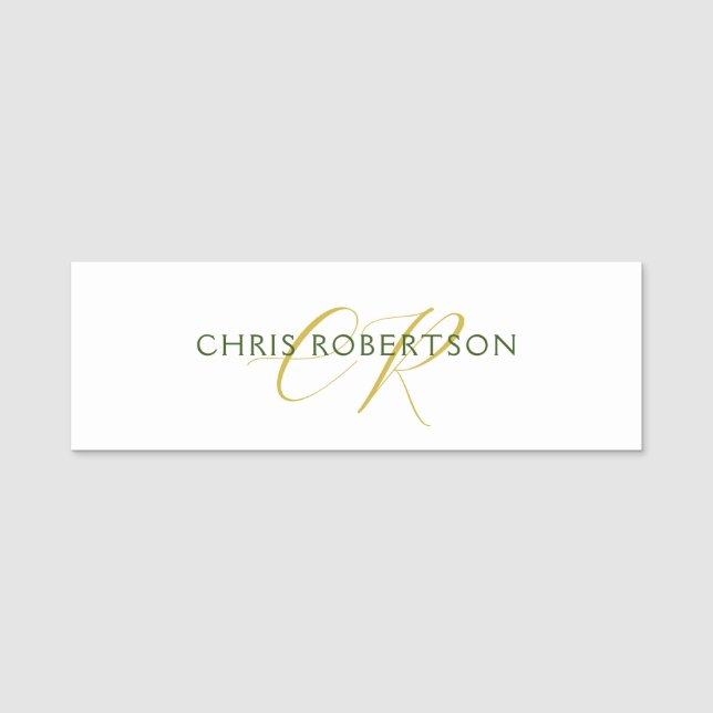 Calligraphy Monogram Namn Guld Black White Anpassn Namnbricka (Framsida)