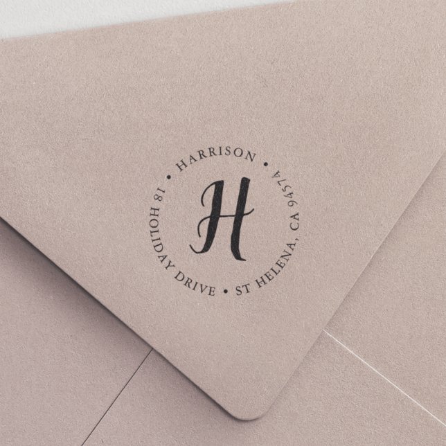 Calligraphy Monogram Round Returadress Självfärgande Stämpel (Skapare uppladdad)