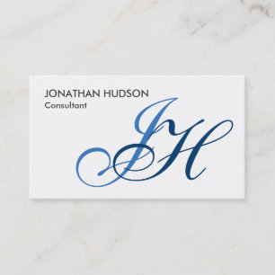 Calligraphy Monogram White Blue Affärskort Visitkort