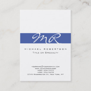 Calligraphy Monogram White Blue Affärskort Visitkort