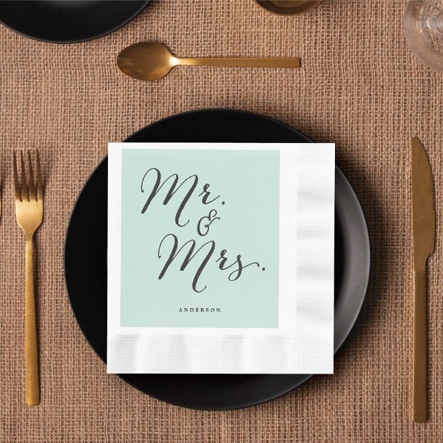Calligraphy Namn Bröllop Pappersservett (Mr & Mrs Classic Script Calligraphy Name Wedding Paper Napkins @ fatfatin_blue_knot)