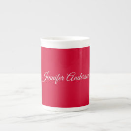 Calligraphy Namn Elegant Cherry Red Personlig Benporslin Mugg