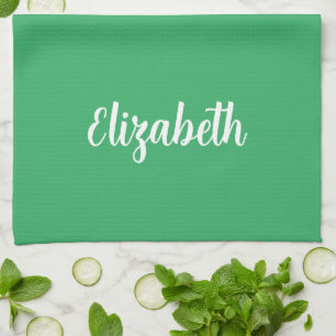 Calligraphy Namn Template Sage Grönt Solid Färg Kökshandduk