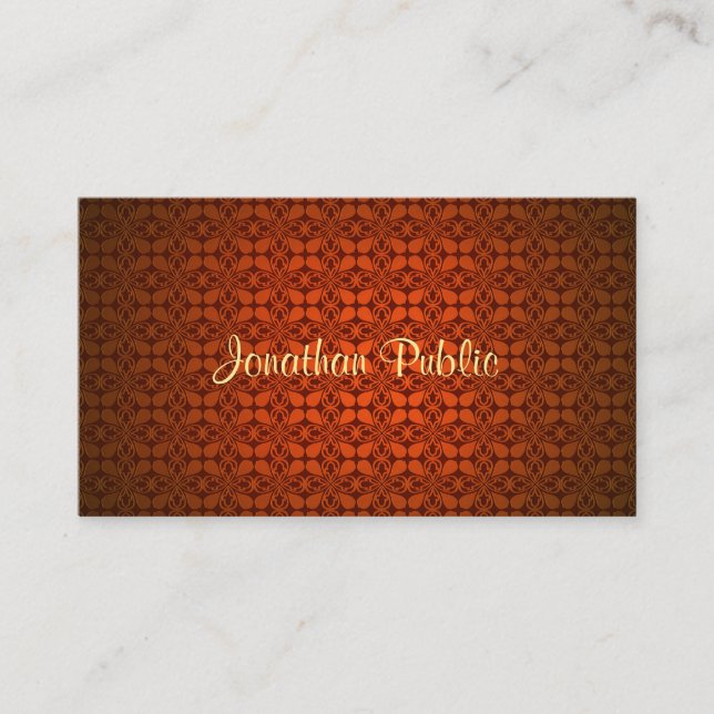 Calligraphy Namn Text Red Damask Elegant Template Visitkort (Framsida)