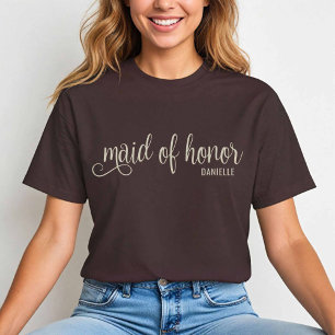 Calligraphy Natural on Espresso Maid of honor T Shirt