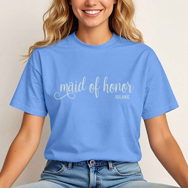 Calligraphy Natural på Carolina Blue Maid of honor T Shirt (Natural on Carolina Blue Maid of Honor  TShirt)